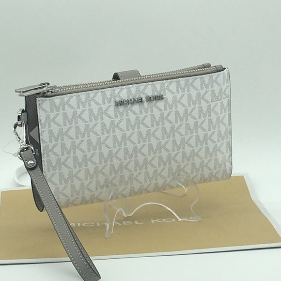 MICHAEL KORS LG DOUBLE ZIP wristlet BRT WHITE - Picture 6 of 16
